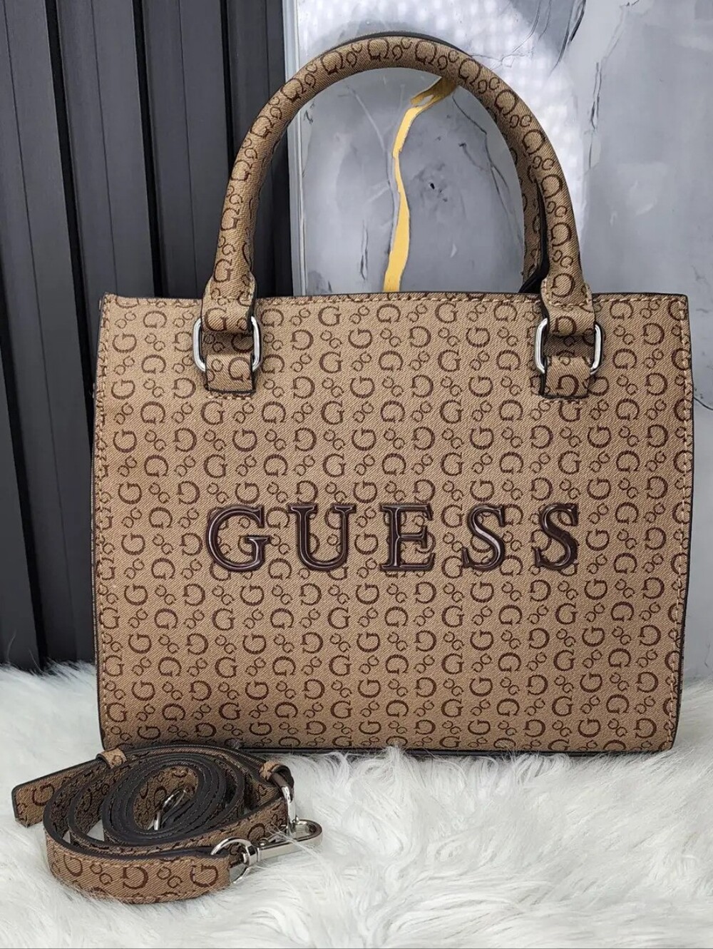 GUESS Brown Logo Tote Bag